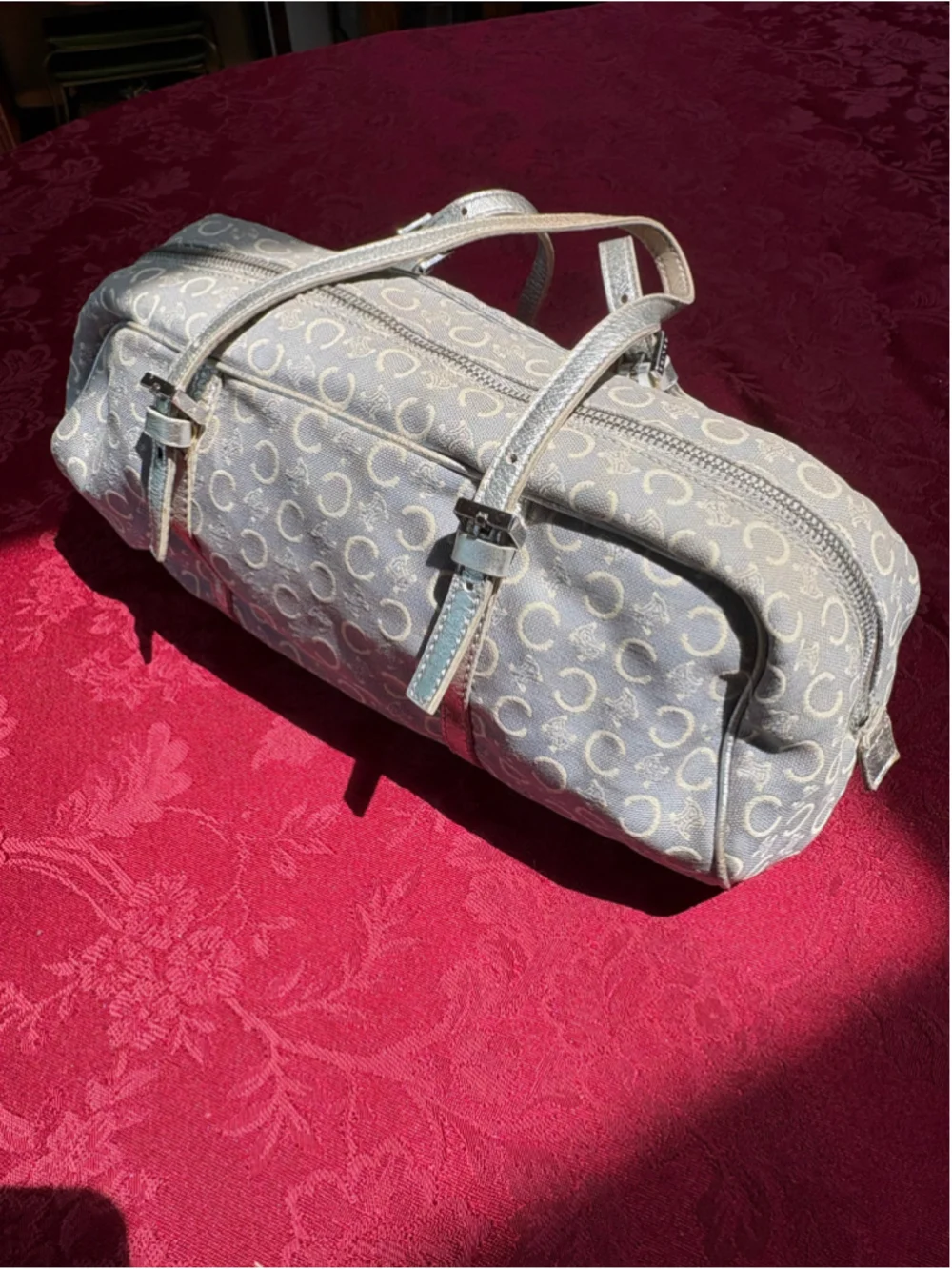 Celine Grey Canvas & Silver Leather Satchel Bag